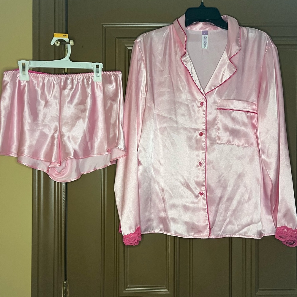 Pink Satin Women's Pajama Set
